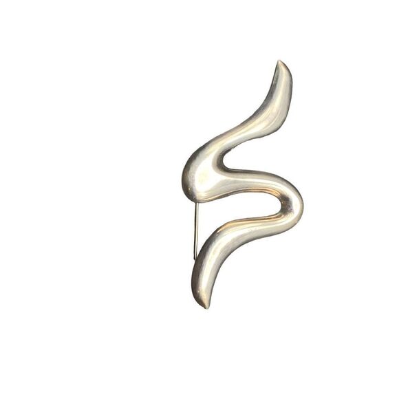 Silver zig zag swoosh large pin strong clasp - Picture 1 of 5